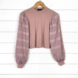 CLUB MONACO Woven Balloon Sleeve Crewneck Top Mauve Pink XS Pretty Feminine